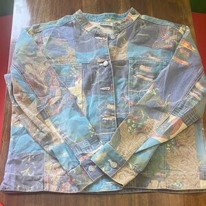 Chico's Blue and Green Oriental Cotton Jacket